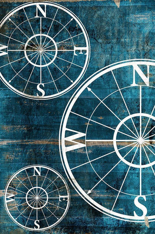 Wooden Compass Blue Black Ornate Wood Framed Art Print with Double Matting by Grey, Jace