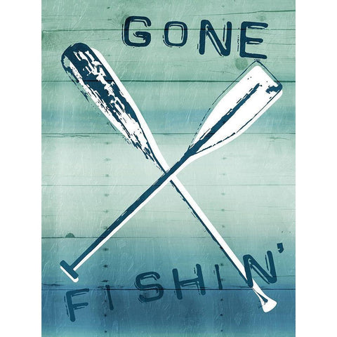 Gone Fishin Black Modern Wood Framed Art Print with Double Matting by Grey, Jace