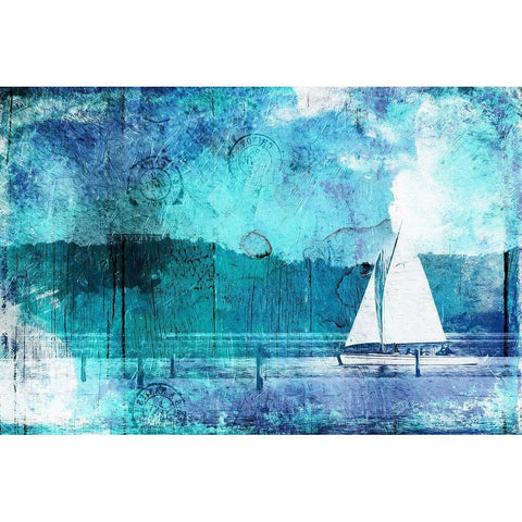 Boating Abstract Blue Black Modern Wood Framed Art Print with Double Matting by Grey, Jace