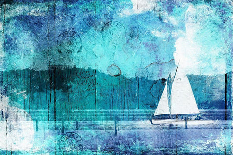 Boating Abstract Blue Black Ornate Wood Framed Art Print with Double Matting by Grey, Jace