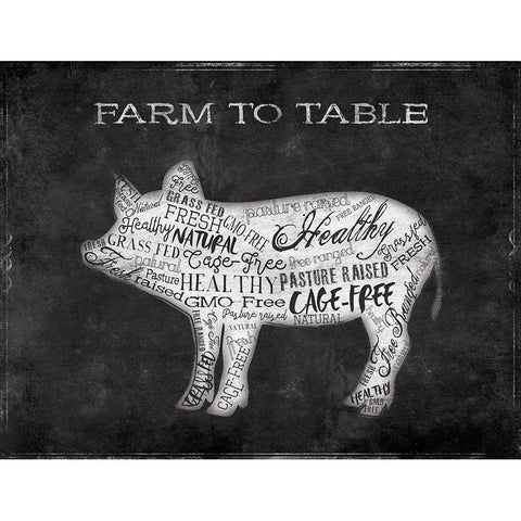 Farm To Table Pig Black Modern Wood Framed Art Print with Double Matting by Grey, Jace