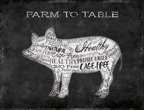 Farm To Table Pig White Modern Wood Framed Art Print with Double Matting by Grey, Jace