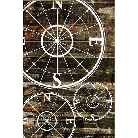 Compass Wood Black Modern Wood Framed Art Print with Double Matting by Grey, Jace