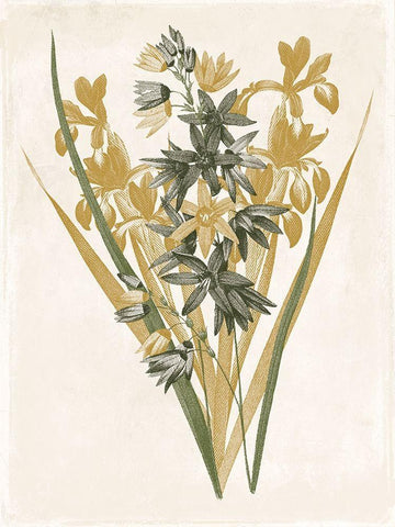 Green and Gold Flowers 3 White Modern Wood Framed Art Print with Double Matting by Grey, Jace
