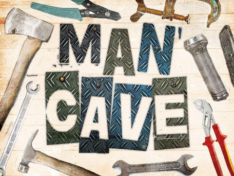 Man Cave Tools White Modern Wood Framed Art Print with Double Matting by Grey, Jace