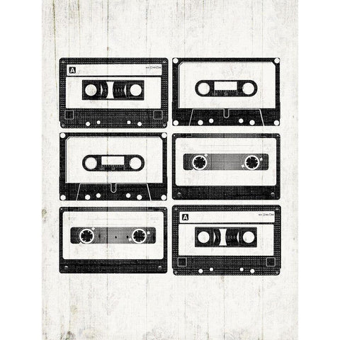 Tapes On Deck Black Modern Wood Framed Art Print with Double Matting by Grey, Jace