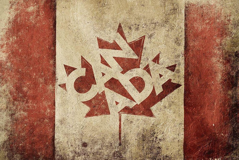 Canada Leaf Flag White Modern Wood Framed Art Print with Double Matting by Grey, Jace