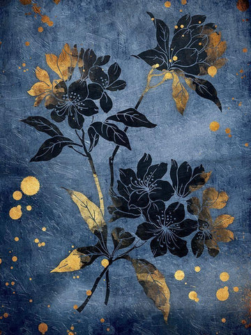 Gold Hint Floral Black Ornate Wood Framed Art Print with Double Matting by Grey, Jace