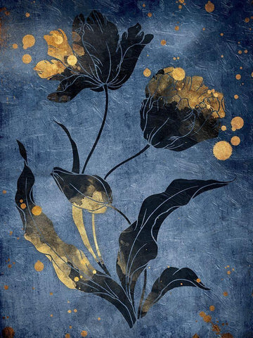 Gold Hint Floral Mate Black Ornate Wood Framed Art Print with Double Matting by Grey, Jace
