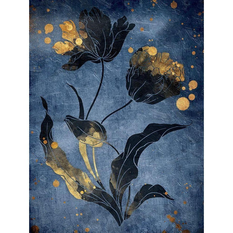 Gold Hint Floral Mate Black Modern Wood Framed Art Print by Grey, Jace