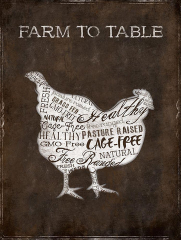 Farm To Table Chicken White Modern Wood Framed Art Print with Double Matting by Grey, Jace
