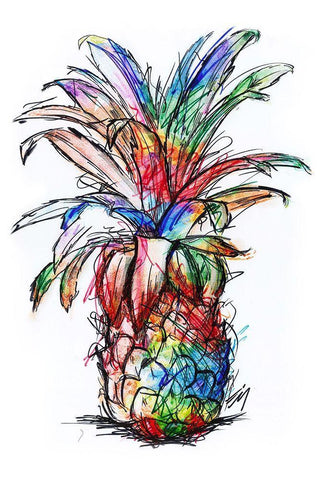 Sketch Your Pineapple Black Ornate Wood Framed Art Print with Double Matting by Kimberly, Allen