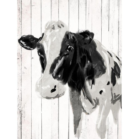 Cow On The Plank Black Modern Wood Framed Art Print with Double Matting by Grey, Jace