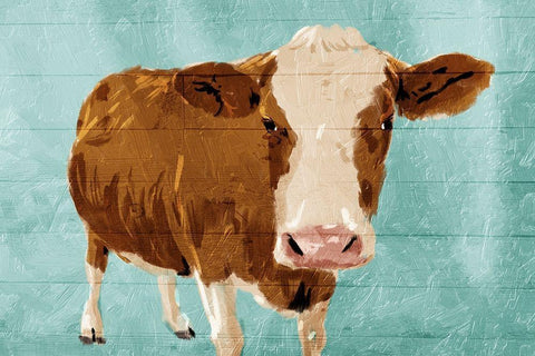 Brown Cow Now White Modern Wood Framed Art Print with Double Matting by Grey, Jace