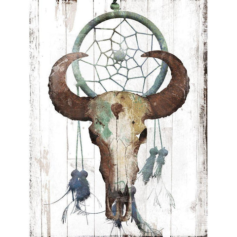 Bull With Dreamcatcher Gold Ornate Wood Framed Art Print with Double Matting by Grey, Jace