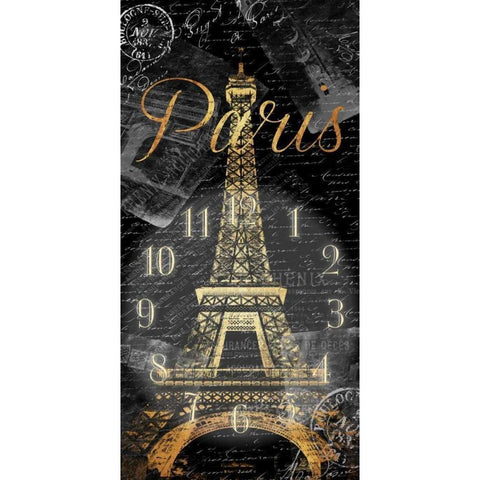 Paris Eiffel Time Black Modern Wood Framed Art Print with Double Matting by Grey, Jace