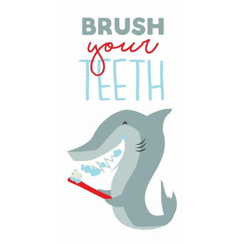 Brush Your Teeth White Modern Wood Framed Art Print by Grey, Jace