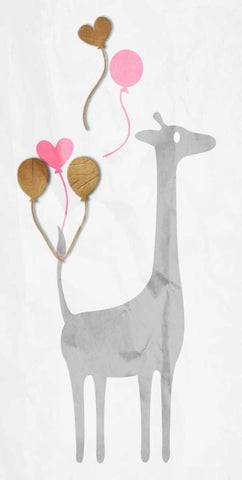 Giraffe Baloons White Modern Wood Framed Art Print with Double Matting by Grey, Jace