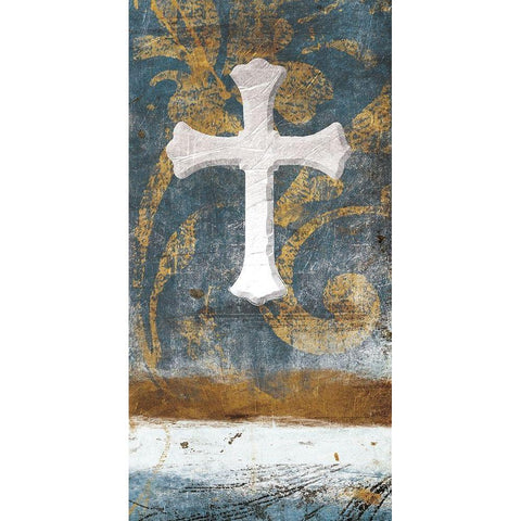 Cross On Blue White Modern Wood Framed Art Print by Grey, Jace