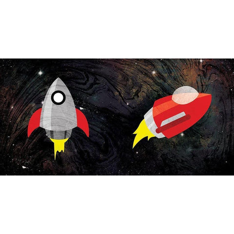 Rockets Black Modern Wood Framed Art Print with Double Matting by Grey, Jace