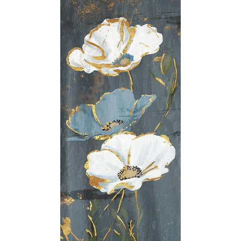 Blue Gold Florals Gold Ornate Wood Framed Art Print with Double Matting by Grey, Jace