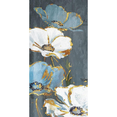 Blue Gold Florals Mate White Modern Wood Framed Art Print by Grey, Jace