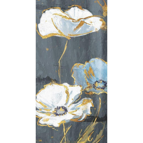 Blue Gold Florals Mate Three White Modern Wood Framed Art Print by Grey, Jace