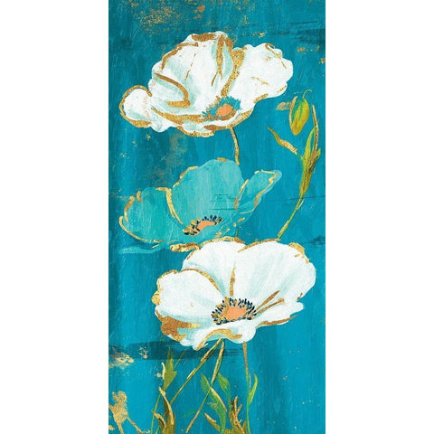 Teal Gold Florals Black Modern Wood Framed Art Print with Double Matting by Grey, Jace