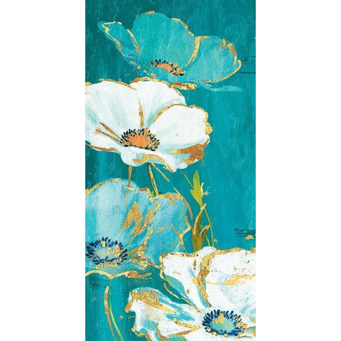 Teal Gold Florals Mate Gold Ornate Wood Framed Art Print with Double Matting by Grey, Jace