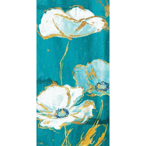 Teal Gold Florals Mate Three Gold Ornate Wood Framed Art Print with Double Matting by Grey, Jace