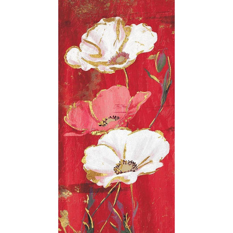 Red Gold Florals Black Modern Wood Framed Art Print with Double Matting by Grey, Jace