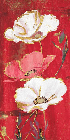 Red Gold Florals White Modern Wood Framed Art Print with Double Matting by Grey, Jace