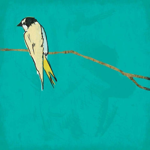 Bird on branch 4 White Modern Wood Framed Art Print by Grey, Jace