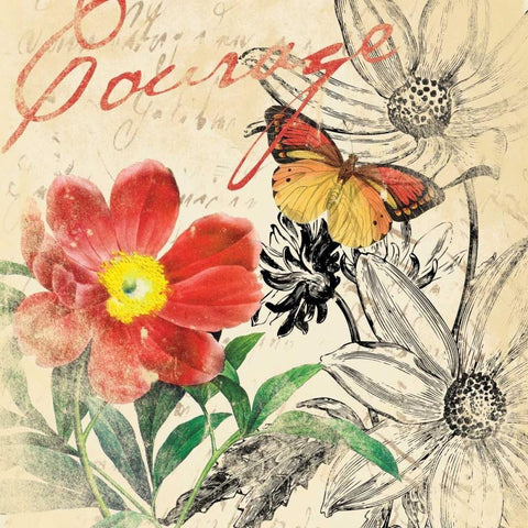 Courage floral Black Modern Wood Framed Art Print by Grey, Jace