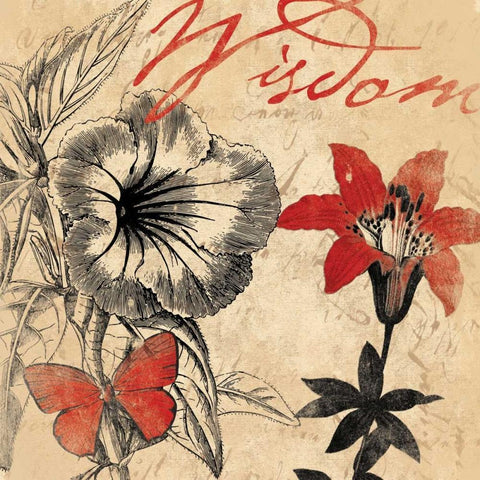 Wisdom floral Black Modern Wood Framed Art Print by Grey, Jace