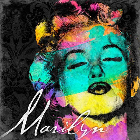 Marilyn Colorful Black Ornate Wood Framed Art Print with Double Matting by Grey, Jace