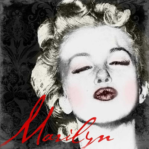 Marilyn Makeup 1 Black Modern Wood Framed Art Print with Double Matting by Grey, Jace