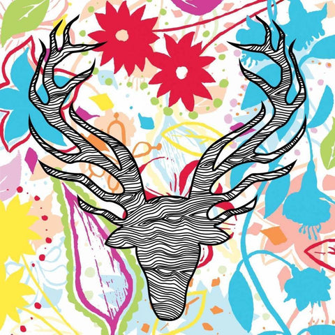 Floral DEER 1 White Modern Wood Framed Art Print by Grey, Jace