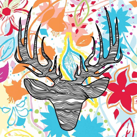 Flora  DEER 2 White Modern Wood Framed Art Print by Grey, Jace