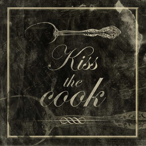 kiss the cook Black Ornate Wood Framed Art Print with Double Matting by Grey, Jace