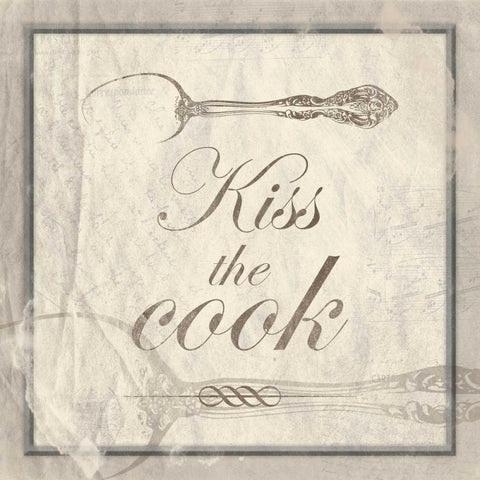 kiss the cook White Modern Wood Framed Art Print with Double Matting by Grey, Jace