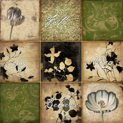 9 patch green floral 1-2 White Modern Wood Framed Art Print by Grey, Jace