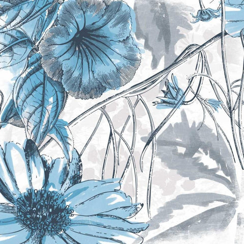 Sketch Flowers 2 Blue White Modern Wood Framed Art Print with Double Matting by Grey, Jace