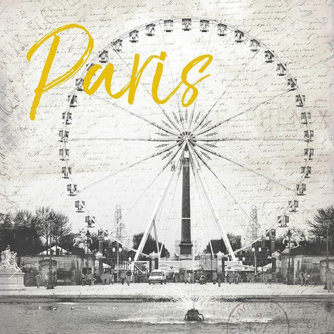 Roue De Paris Yellow White Modern Wood Framed Art Print with Double Matting by Grey, Jace