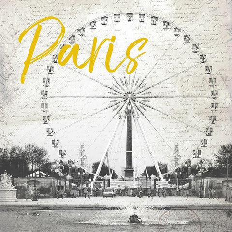 Roue De Paris Yellow Black Modern Wood Framed Art Print with Double Matting by Grey, Jace