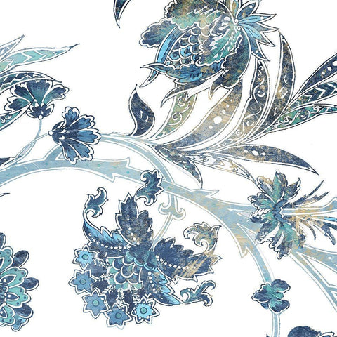 Vic Floral Indigo Gold Ornate Wood Framed Art Print with Double Matting by Grey, Jace