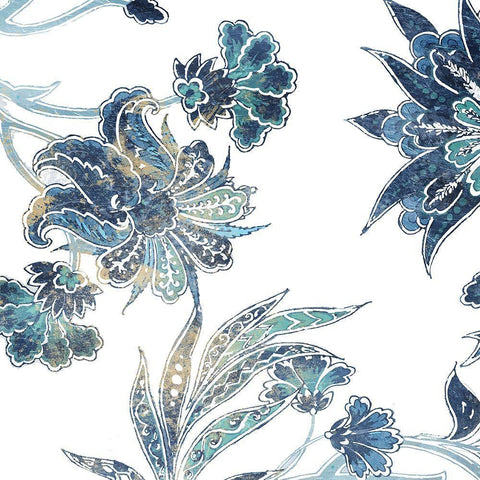 Vic Floral Indigo Mate Black Ornate Wood Framed Art Print with Double Matting by Grey, Jace