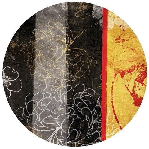 Golden Floral Abstract Circle Black Modern Wood Framed Art Print by Grey, Jace