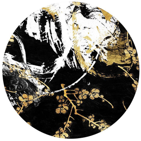 Golden Black Floral Circle White Modern Wood Framed Art Print with Double Matting by Grey, Jace