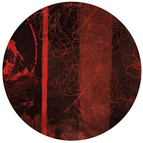 Red Shade Floral Circle Black Modern Wood Framed Art Print with Double Matting by Grey, Jace
